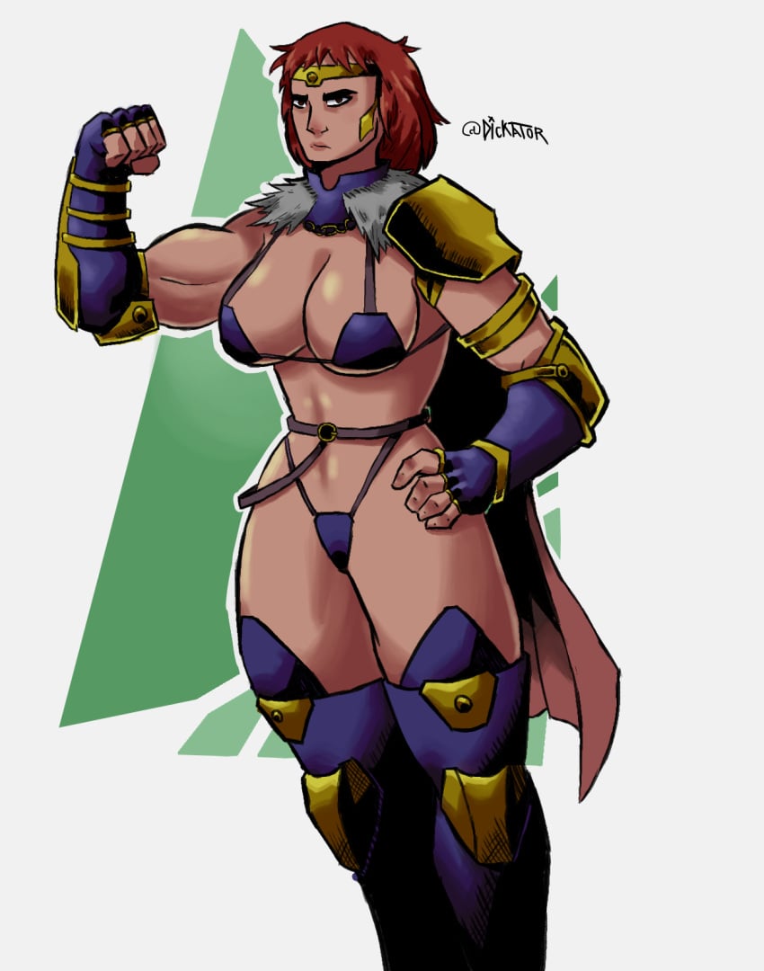 armor biceps big_arms big_breasts big_thighs bikini_armor buff buff_female female female_focus female_only fingerless_gloves muscular red_hair skimpy skimpy_armor skimpy_clothes skimpy_outfit