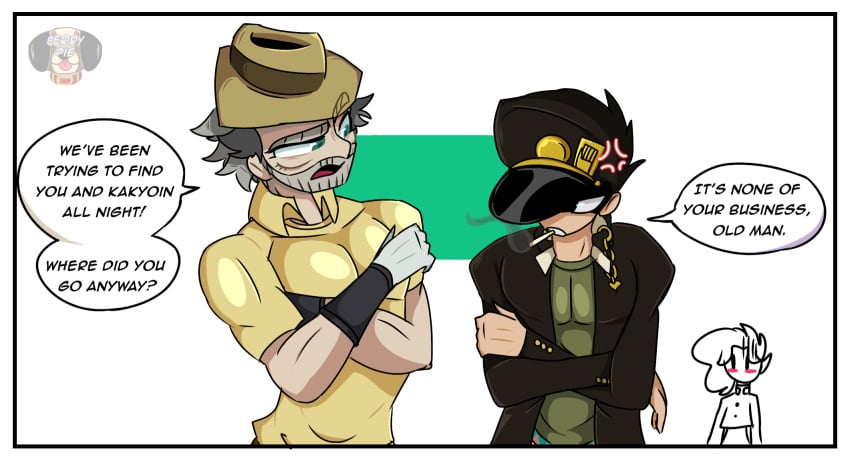 2boys berry_pie_(artist) blowjob comic comic_page comic_panel crossdressing femboy femboysub gay gay_male gay_sex jojo's_bizarre_adventure joseph_joestar jotaro_kujo noriaki_kakyoin stardust_crusaders