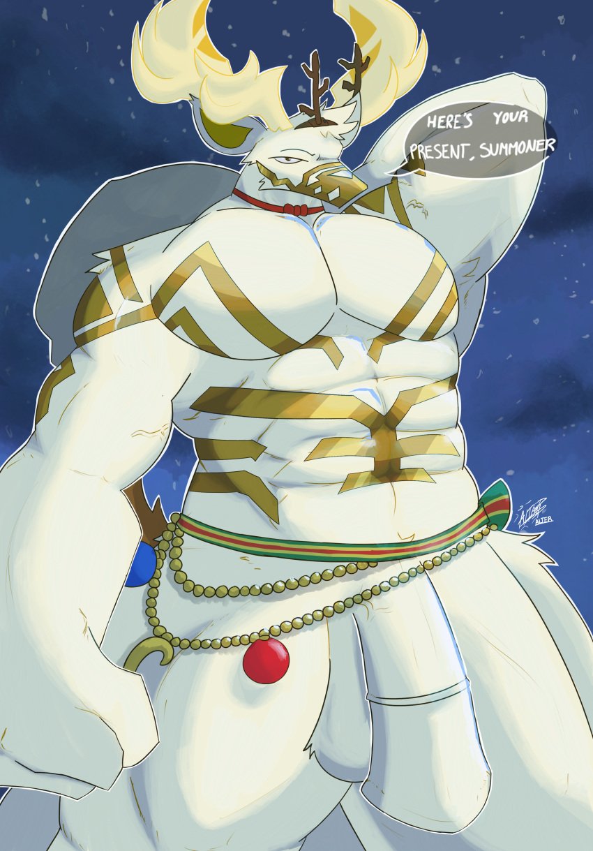 absurd_res altergott alternate_form animal_genitalia anthro anthro_only christmas clothing deer eikthyrnir_(fire_emblem) fire_emblem fire_emblem_heroes flaccid furry furry_male furry_only genitals hi_res holidays horsecock male male_focus male_only mammal muscular muscular_anthro muscular_male new_world_deer nintendo penis reindeer solo solo_male teasing teasing_viewer