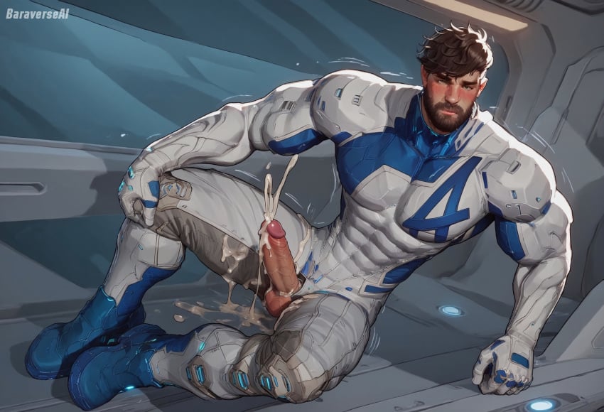 abs ai_generated ass bara baraverse beard biceps bulge cum daddy dilf erect_penis erection hairy male male_only marvel marvel_rivals masturbation mature_male mr_fantastic mr_fantastic_(marvel_rivals) muscular muscular_male orgasm pecs penis solo tight_clothing uncensored