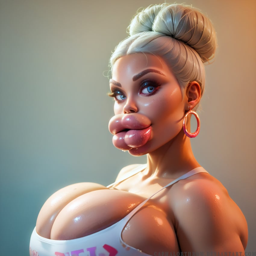 ai_generated bimbo bimbo_body bimbo_lips bimbofication caphalorthrow huge_breasts huge_lips hyper_lips