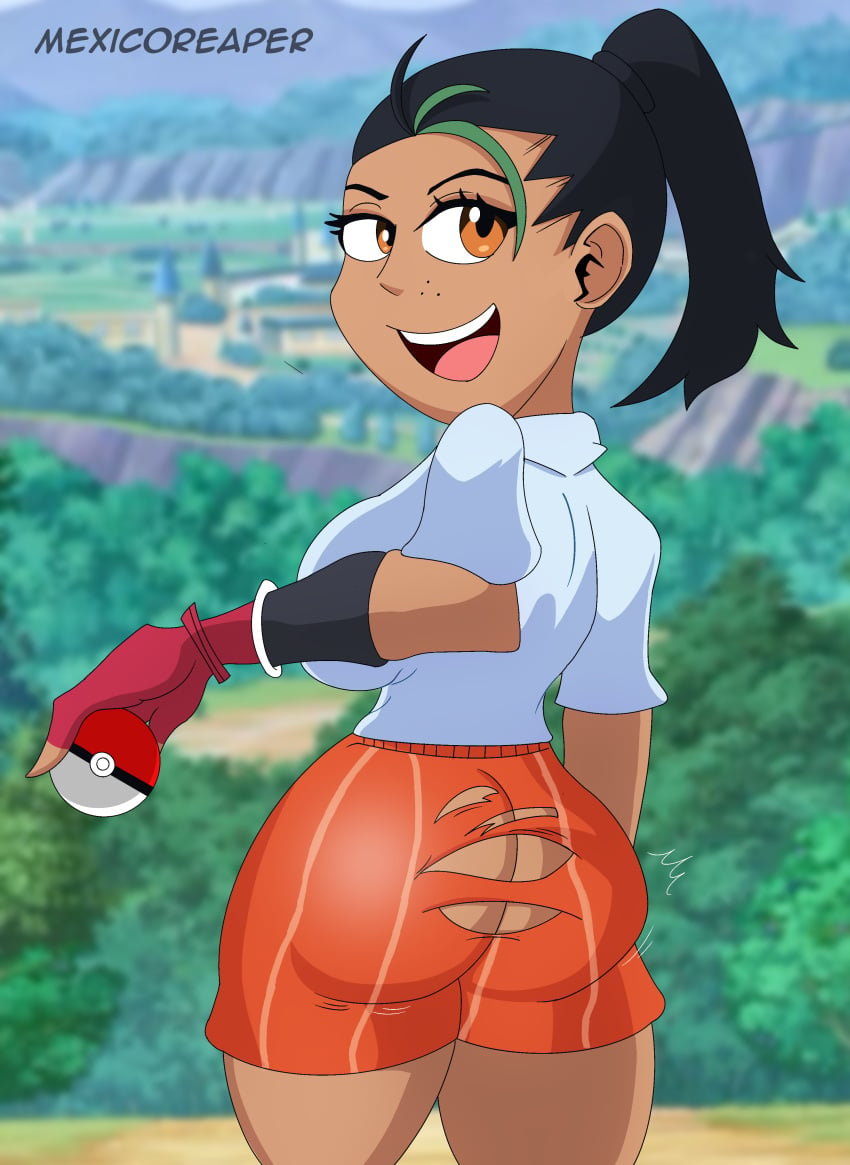 ass_expansion ass_focus ass_shake ass_view back_view bubble_ass bubble_butt butt_jiggle huge_ass mexicoreaper nemona_(pokemon) pokemon ripped_clothing ripped_pants thicc_thighs watermark