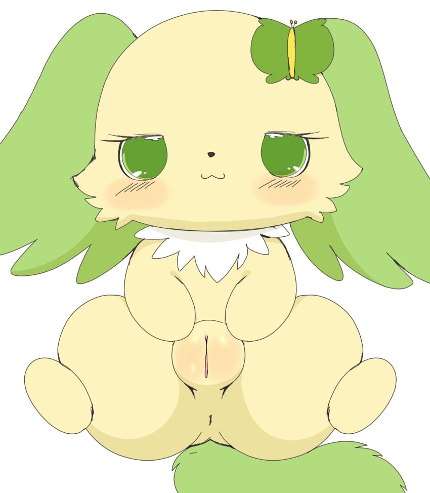 accessory anthro anus aroused ass azuo bedroom_eyes blush butterfly_clip canid canine canis chest_tuft chibi clitoris digital_drawing_(artwork) digital_media_(artwork) digitigrade domestic_dog female fluffy fluffy_ears fluffy_tail fur genitals green_ears green_eyes green_tail hair_accessory hairclip half-closed_eyes hi_res jewelpet mammal narrowed_eyes papillon peridot_(jewelpet) plump_labia presenting presenting_pussy pussy pussy_squish sanrio seductive sega_fave semi-anthro short_stack simple_background solo spread_legs spreading tail thick_thighs toy_dog tuft yellow_body yellow_fur