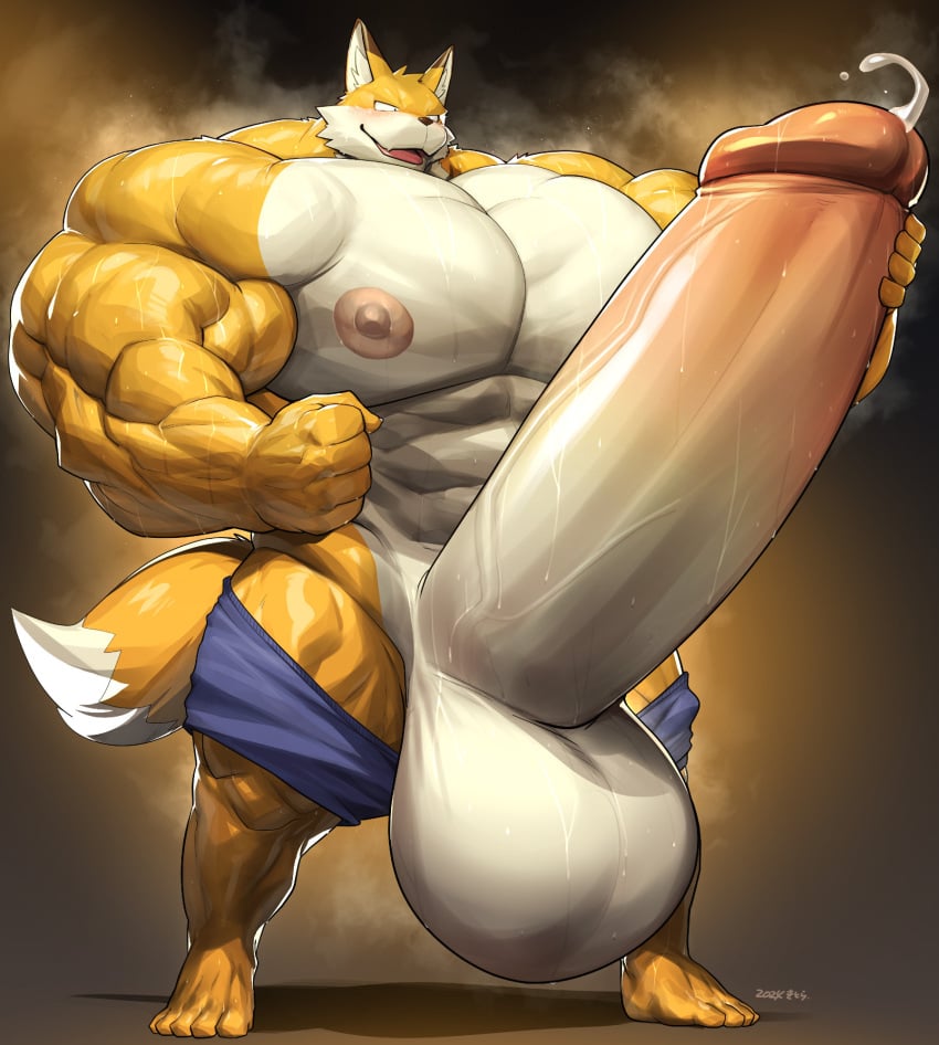 bodybuilder furry hyper hyper_balls hyper_cock hyper_genitalia hyper_penis hyper_testicles kitora male male_only muscles muscular muscular_arms muscular_male muscular_thighs watermark