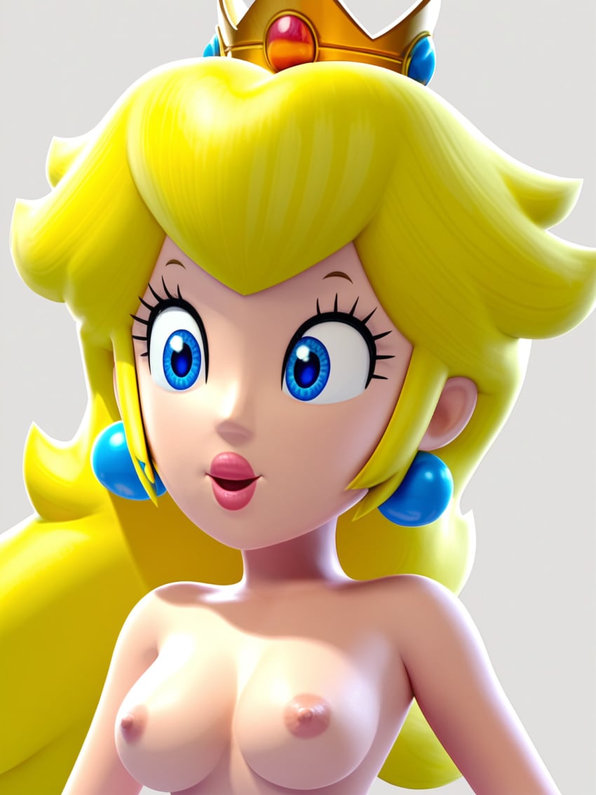 accurate_art_style ai_generated blonde_hair blue_eyes breasts female_only mario_(series) medium_breasts nintendo nipples pale_skin princess_peach smile solo stable_diffusion