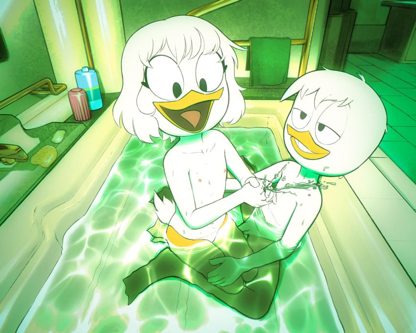 bath bathroom ducktales_(2017) female louie_duck webby_vanderquack