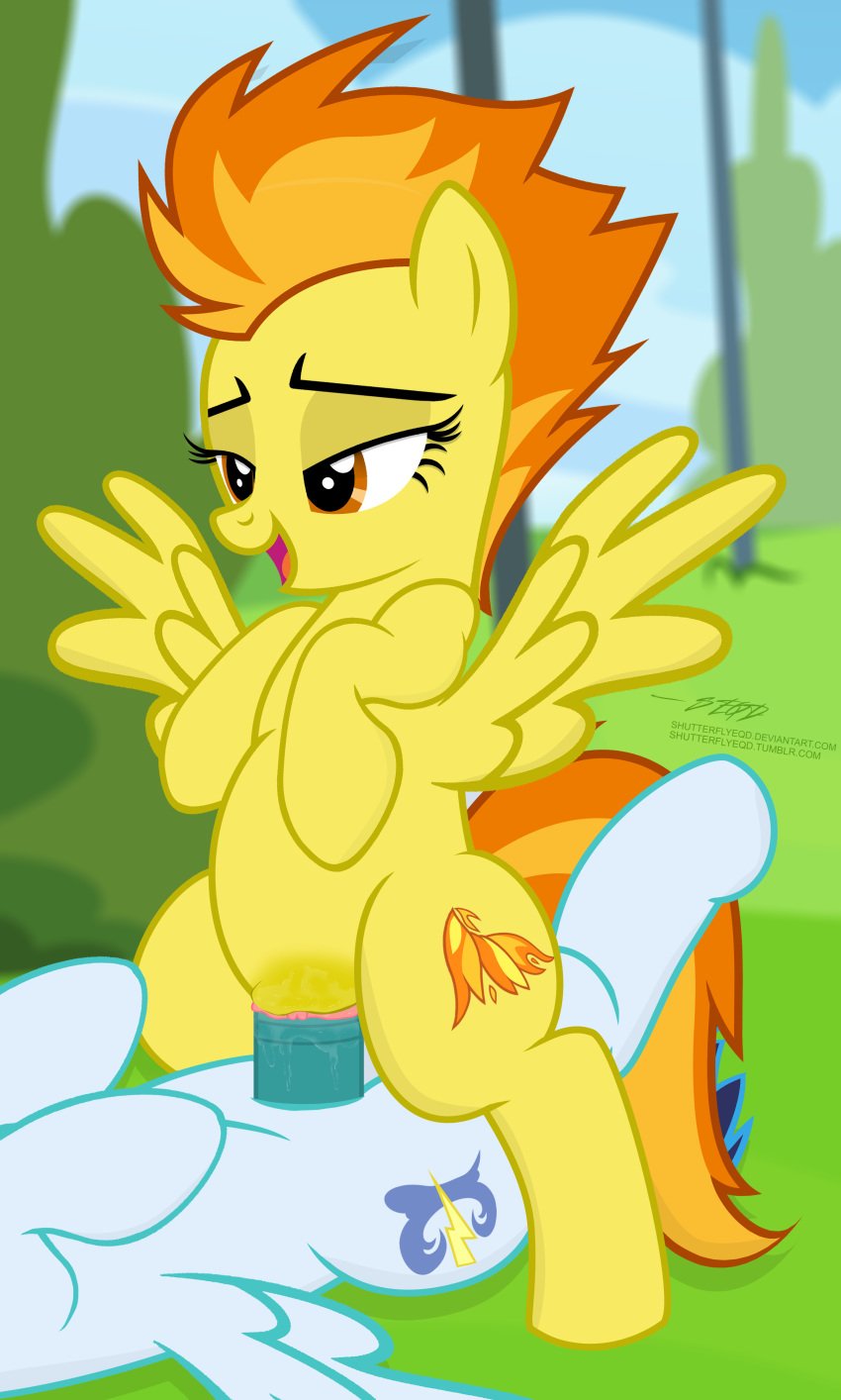 2017 amber_eyes cloud cutie_mark duo equine erection feathered_wings feathers female feral friendship_is_magic grass hair lying male male_penetrating mammal multicolored_hair my_little_pony on_back orange_feathers orange_hair outside pegasus penetration penis pussy sex shutterflyeqd sky soarin_(mlp) spitfire_(mlp) straight two_tone_hair vaginal_penetration wings wonderbolts_(mlp)