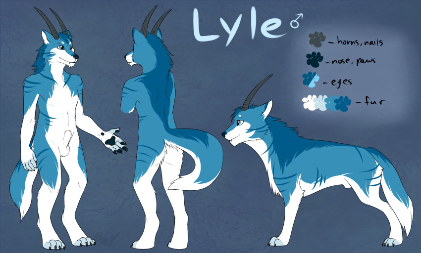 animal_genitalia anthro balls canine cartoonlion feral horn hybrid icehawk invalid_tag lyle_(icehawk) male mammal model_sheet nude sheath wolf