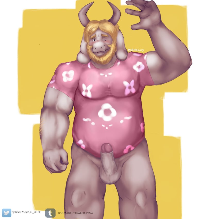 2017 asgore_dreemurr barmaku blush cute hair male male_only overweight penis solo undertale video_games