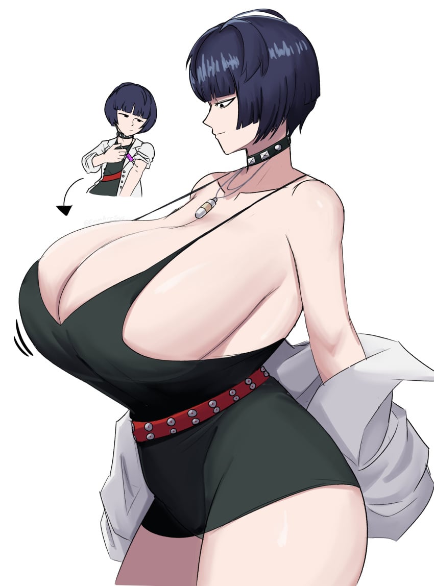 1female 1girls breast_expansion choker emmarrgus female huge_breasts injection megami_tensei persona persona_5 shin_megami_tensei solo_female tagme twitter_link