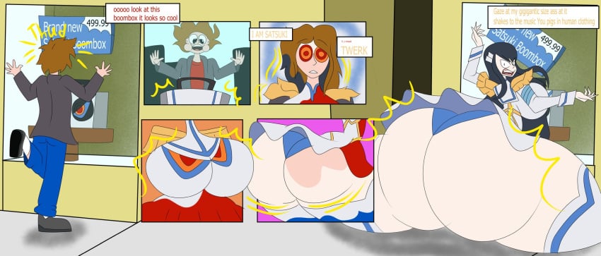 alternate_ass_size alternate_breast_size ass_expansion breast_expansion comic gender_transformation gold_boombox_(prevence) huge_ass huge_breasts hypnosis identity_death jeppa112 kill_la_kill kiryuuin_satsuki massive_ass mind_control text_box transformation twerking