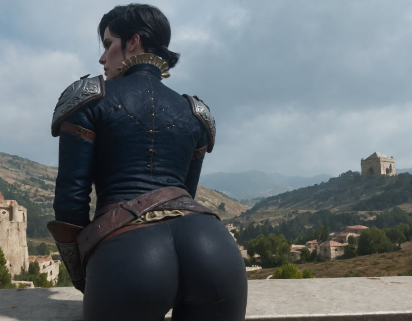 ai_generated ass back_view black_hair bubble_butt clothing female light-skinned_female outdoors qintin solo syanna the_witcher_(series) the_witcher_3:_wild_hunt