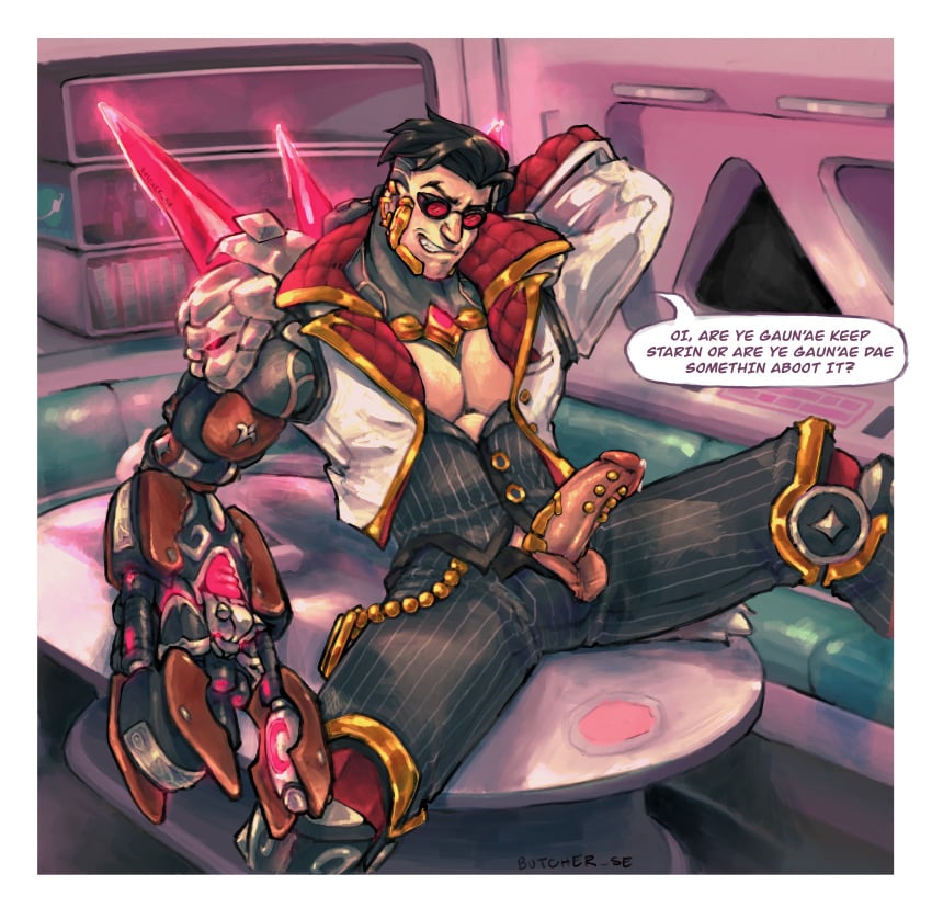 bara hazard_(overwatch) overwatch piercing precum precum_drip