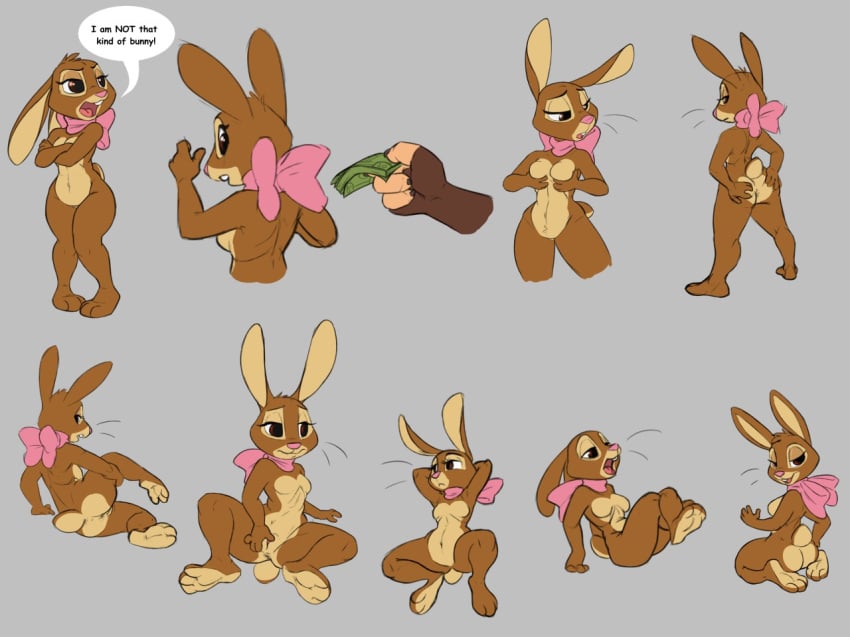 anthro anus bow breasts brown_eyes brown_fur cadbury cadbury_bunny dialogue english_text featureless_breasts female fur lagomorph looking_back mammal money multiple_images open_mouth pink_nose pose prostitution pussy rabbit siroc smile solo spread_legs spreading text thick_thighs