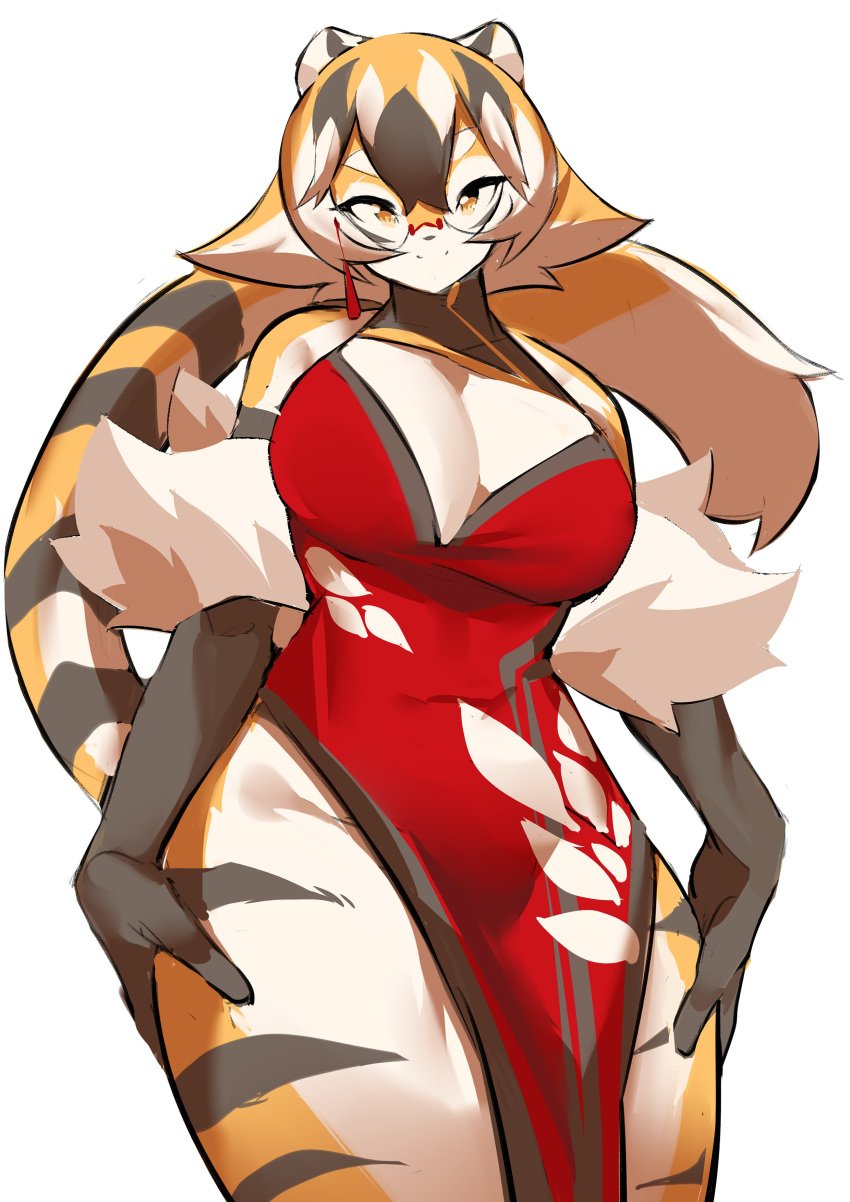 big_breasts breasts cleavage feline female furry huge_breasts mx99926 tagme thick_thighs tiger tiger_girl wide_hips