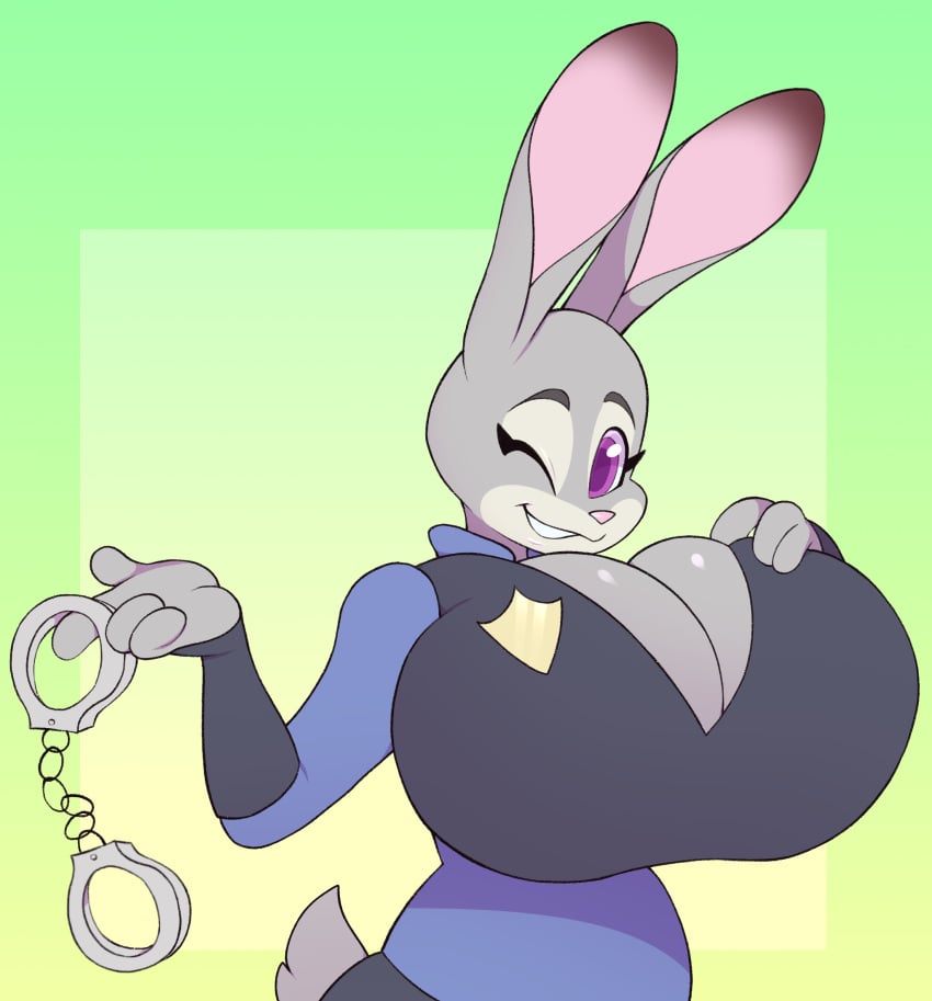 1girls 2019 absurd_res alpha_channel anthro badge big_breasts blush breasts cleavage clothed clothing digital_media_(artwork) disney english_text female female_only fully_clothed fur gatotorii hand_on_breast handcuffs hi_res huge_breasts hyper hyper_breasts judy_hopps lagomorph large_breasts leporid looking_at_viewer mammal norithecat one_eye_closed police police_uniform rabbit shackles smile solo solo_female text top_heavy uniform voluptuous zootopia