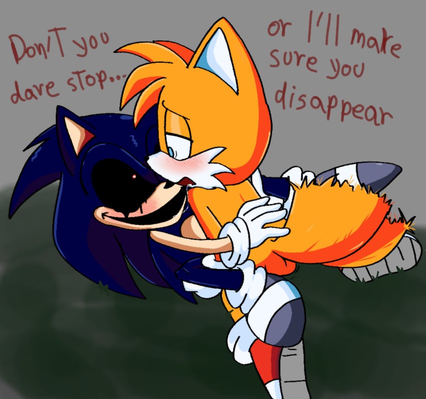 2011x anal_sex ankifun big_tail blush english_text gay genitals gloves kneeling legs_held_open male miles_tails_prower missionary_position open_mouth outdoors penetration questionable_consent saliva saliva_trail sonic.exe sonic.exe_(series) sonic_(series) tail tails tails_the_fox testicles