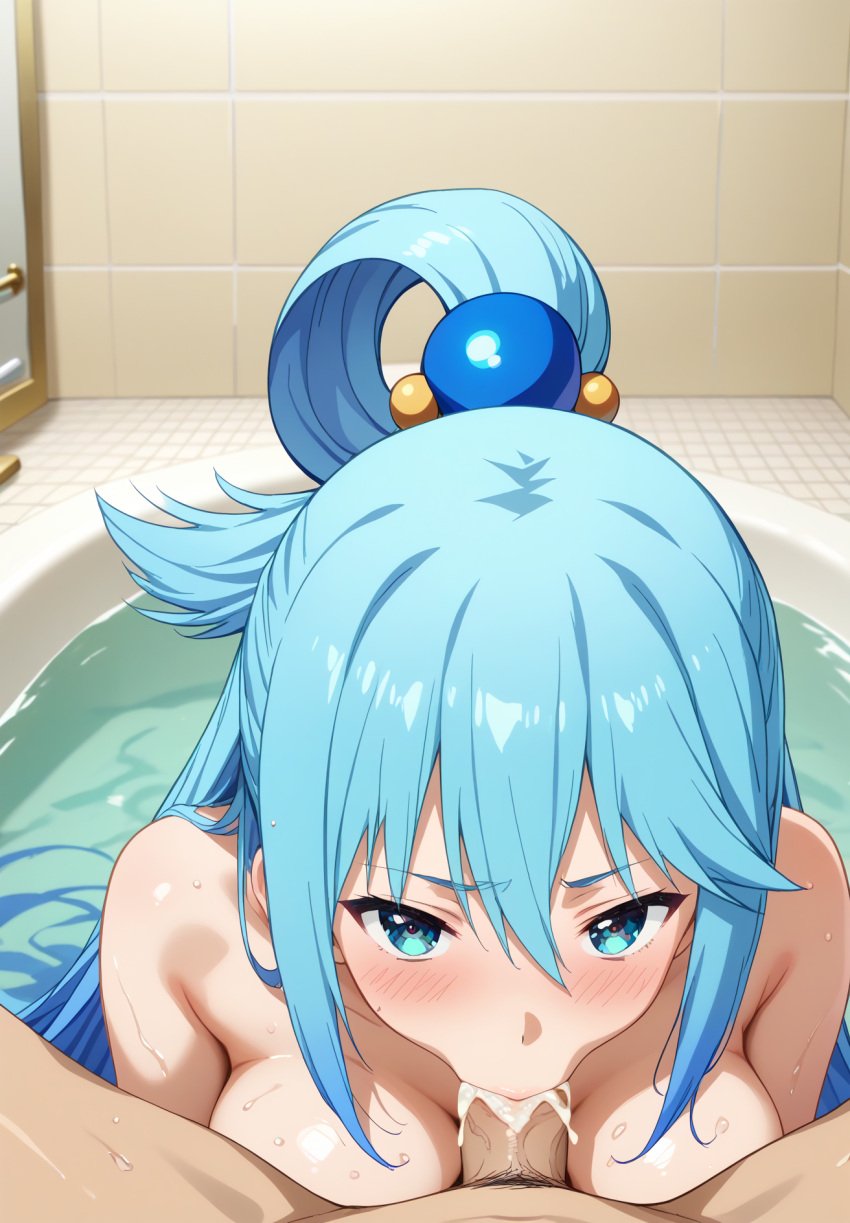 ai_generated anime anime_style aqua_(konosuba) blue_eyes blue_hair kono_subarashii_sekai_ni_shukufuku_wo! oral