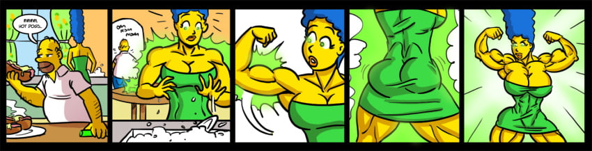 abs ass ass_expansion biceps big_ass big_breasts blue_hair breast_expansion breast_growth breasts female hair homer_simpson large_breasts male marge_simpson muscle_growth muscles muscular muscular_arms muscular_thighs pecs ritualist_(artist) the_simpsons