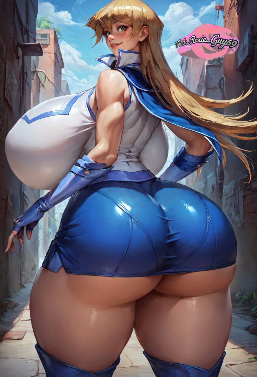 1girls ai_generated alexis_rhodes ass_focus big_ass big_breasts bubble_ass bubble_butt curvaceous curvy_female dat_ass female female_only fingerless_gloves huge_ass knee_boots large_breasts light-skinned_female light_skin looking_back microskirt miniskirt paag pawg short_skirt showing_ass standing tenjouin_asuka that_rosie_guy69 thick thick_ass thick_thighs voluptuous voluptuous_female wide_hips yu-gi-oh! yu-gi-oh!_gx