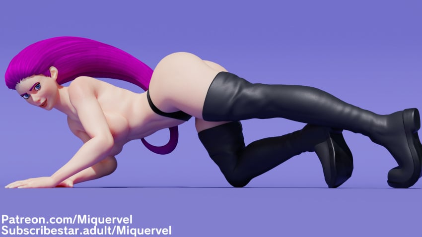 3d big_ass face_down_ass_up jessie_(pokemon) panties pink_hair pokemon