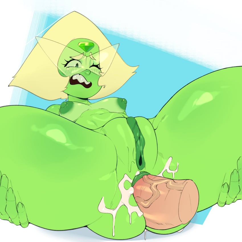 1girls anal anal_sex anus big_ass blush cartoon_network cum cum_in_ass cum_inside digital_media_(artwork) embarrassed gem green_body green_skin legs_together legs_up looking_at_viewer peridot_(steven_universe) presenting_anus presenting_hindquarters presenting_pussy pussy spread_legs steven_universe zeo_(artist)