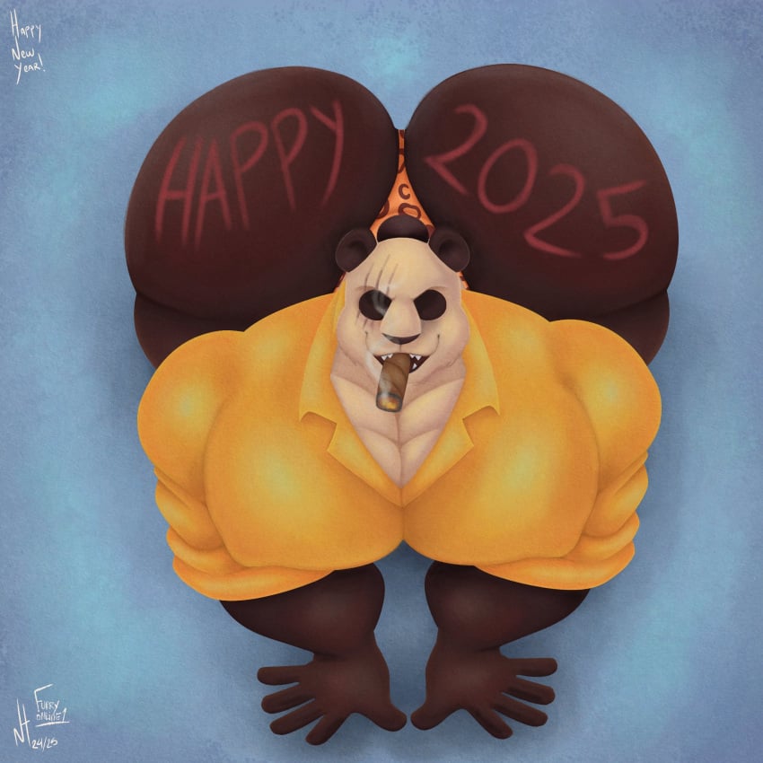 all_fours anthro beastars big_ass big_ass_(male) big_butt big_chest big_pecs cigar daddy dilf furry furryonline1 gouhin gouhin_(beastars) huge_ass huge_butt huge_chest male male_only new_year new_year_2025 nth6969 panda