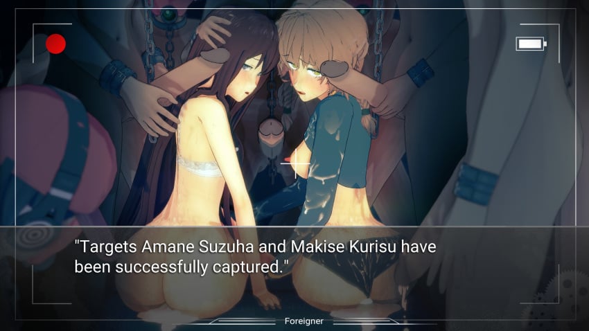 amane_suzuha ass bad_end bra camera camera_pov captured captured_heroine chains covered_in_cum crying cum cum_in_pussy cum_on_ass cum_on_body cum_on_clothes cum_on_face dark-skinned_male dark_skin defeated defeated_heroine desperation dick_on_face gangbang gangrape group group_sex holding_penis jacket_open koikatsu leaking_cum looking_at_viewer makise_kurisu male multiple_boys multiple_girls netorare nude panties_aside rape recording self_upload sex steins;gate straight