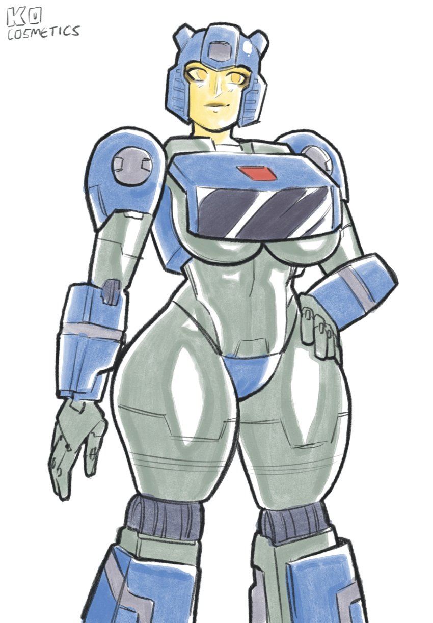 1girls big_breasts breasts donut_doodles glyph_(transformers) grey_skin robot robot_girl robot_humanoid shiny_skin solo thick_thighs thighs thong transformers underboob yellow_eyes