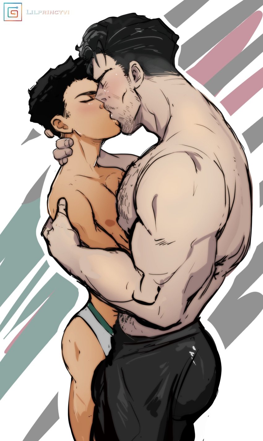 2boys batman batman_(bruce_wayne) batman_(series) bruce_wayne damian_wayne dc dc_comics duo duo_focus father_and_son human incest kissing lilprincyvi male male_focus male_only muscular muscular_male robin_(damian_wayne) robin_(dc) shirtless shirtless_male underwear