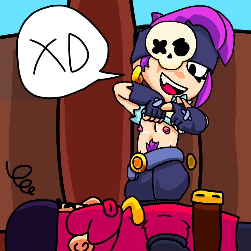 brawl_stars fun_fact penny_(brawl_stars) pink_hair pirates pussy_hair tits_out