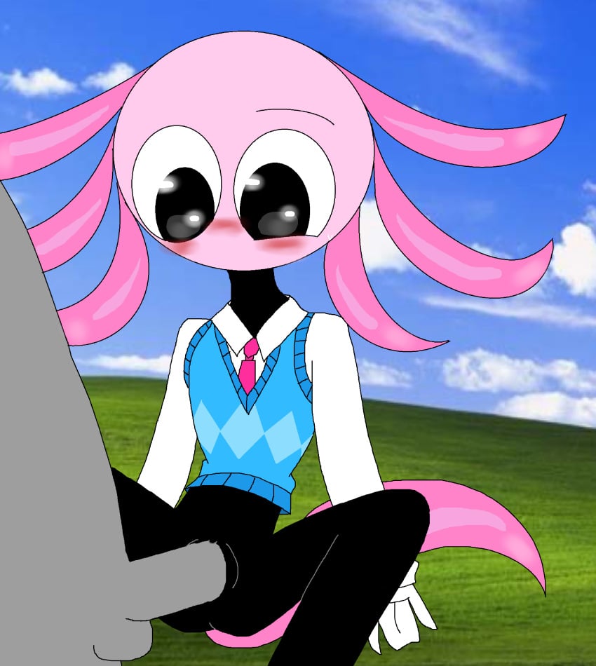 anon axolotl axolotl_humanoid axolotl_tail background before_sex big_eyes blue_vest blush blush cute gills gray_body gray_dick kinito kinitopet looking_down nervous nervous_sweat no_pants pink_head pink_tie shiny_eyes sweatdrop vaginal_penetration white_gloves windows_xp