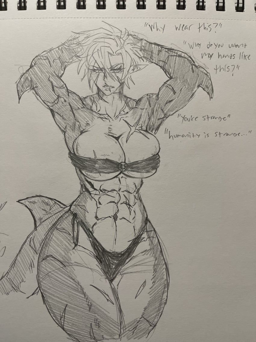 1girls abs arms_behind_head bikini bikini_bottom bikini_top female female_only humanoid humble_shark muscular muscular_female scar scars scars_all_over shark_humanoid sophie_(humble_shark)