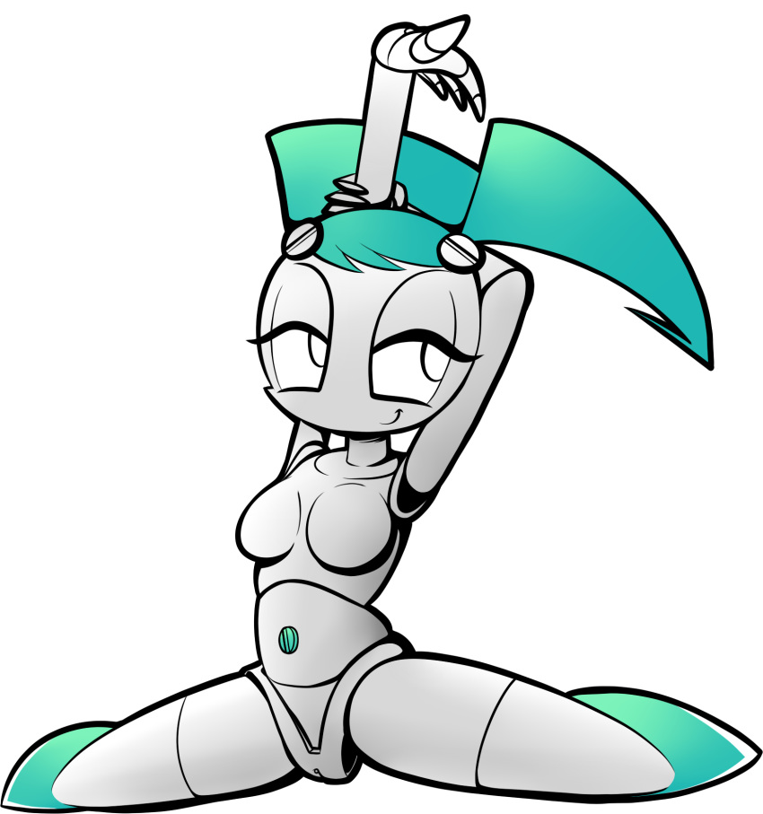 android breasts female female_only highres jenny_wakeman looking_away my_life_as_a_teenage_robot no_nipples nude pixelboy pose pussy robot robot_girl smile smooth_skin solo splits tied_hair transparent_background twintails white_eyes xj-9