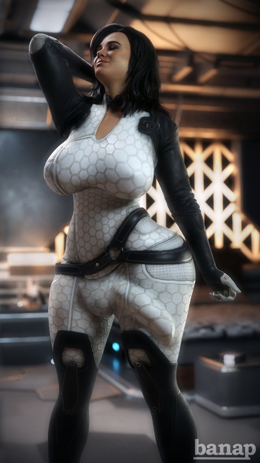 1futa 3d banap big_breasts black_hair bodysuit breasts bulge bulge_through_clothing closed_eyes futa_only futanari huge_breasts huge_cock mass_effect massive_ass massive_breasts miranda_lawson nipple_bulge nipple_outline penis_outline skin_tight solo solo_futa wide_hips