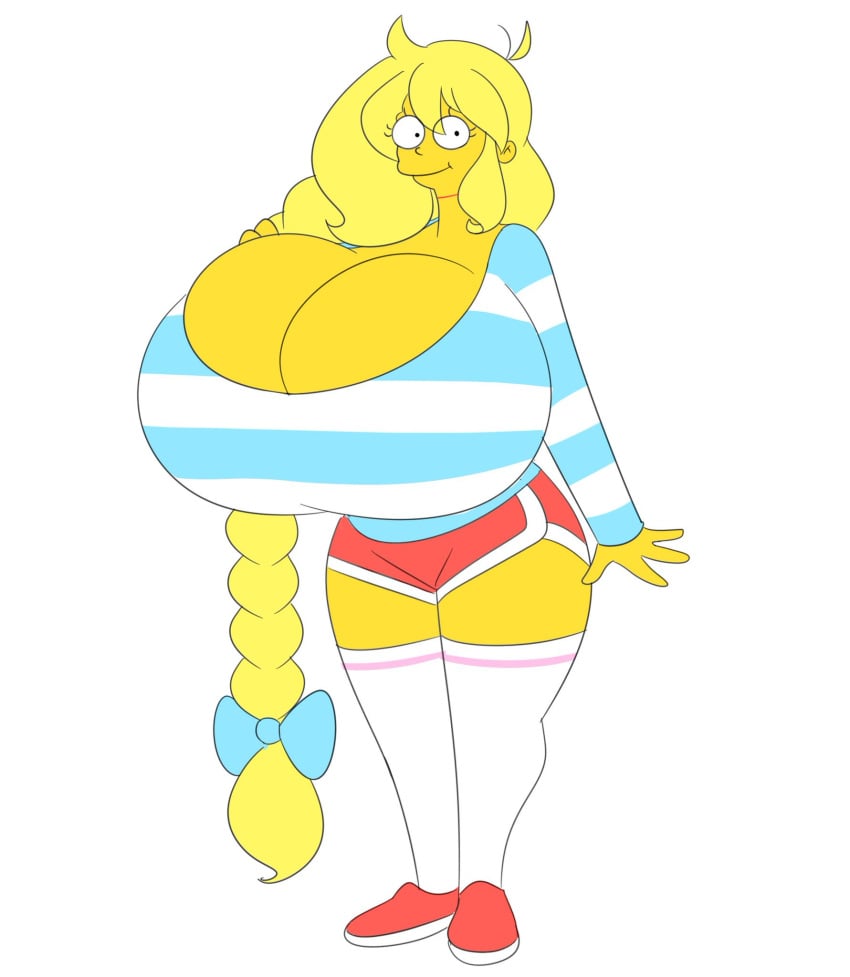 big_breasts blonde_hair breasts breasts_bigger_than_head cassie_(theycallhimcake) female gigantic_breasts hair huge_breasts hyper_breasts large_breasts long_hair looking_at_viewer massive_breasts the_simpsons theycallhimcake