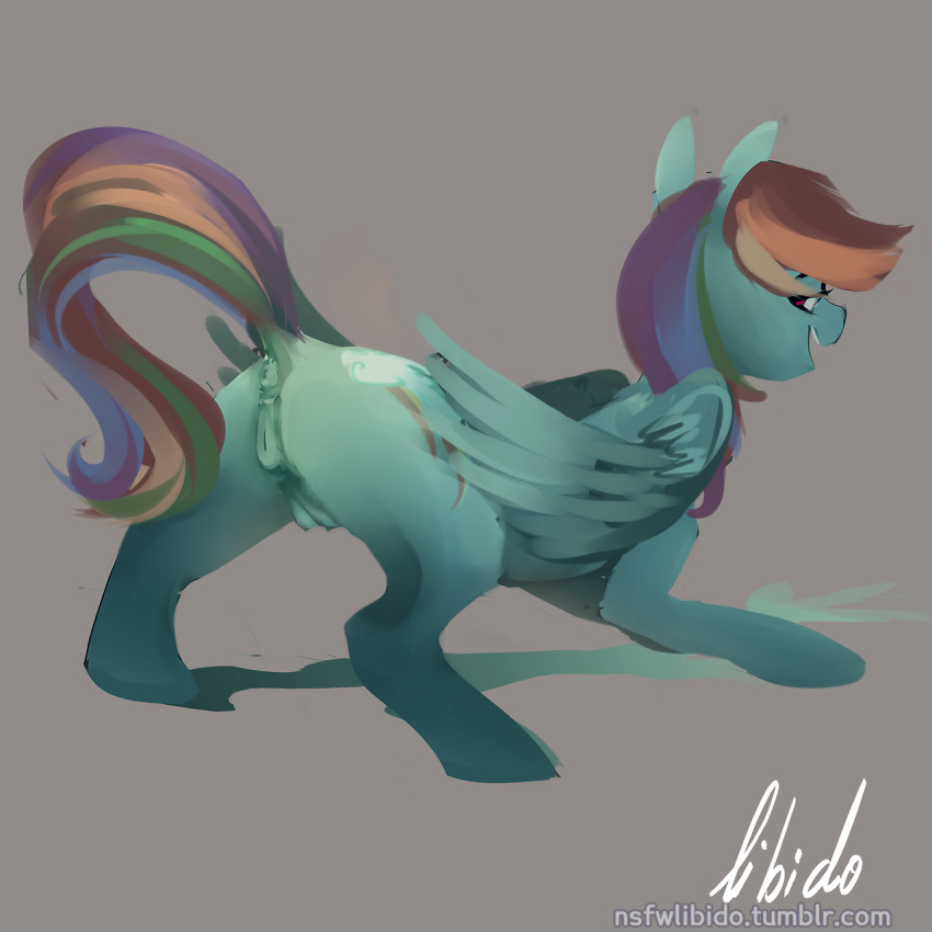 anatomically_correct anatomically_correct_pussy anus ass blue_fur crotchboobs crotchboobs_visible_through_thighs equine feathered_wings feathers friendship_is_magic fur hair libido mammal multicolored_hair my_little_pony non-human_areolae pegasus presenting presenting_hindquarters pussy rainbow_dash_(mlp) rainbow_hair raised_tail smile wings