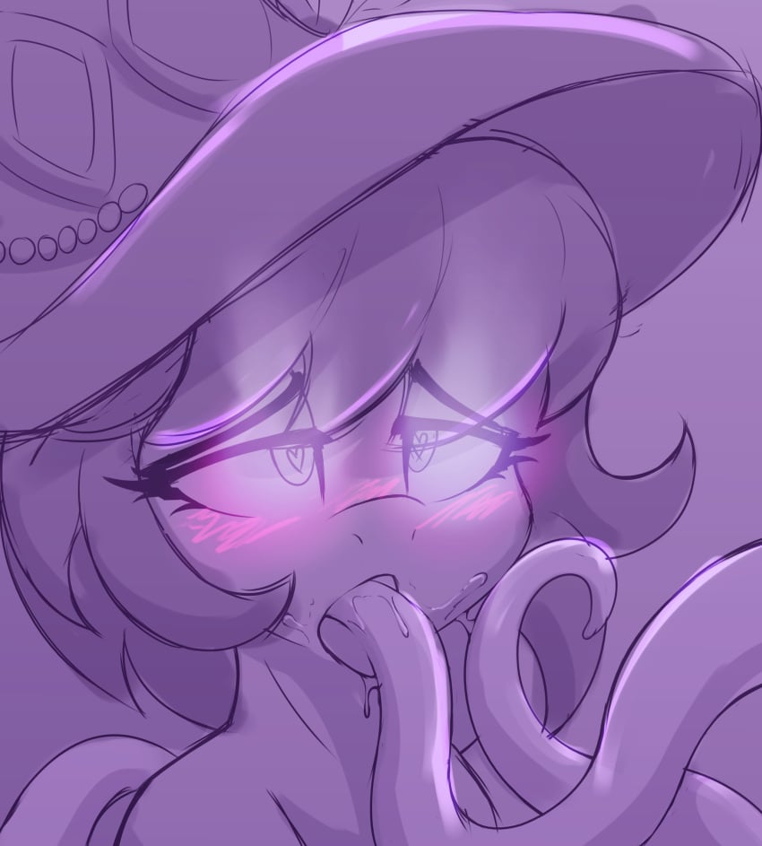 blush bodily_fluids czu earth_pony friendship_is_magic hat heart-shaped_pupils hi_res hypnosis mind_control misty_fortune my_little_pony original_character pony saliva sketch sucking_tentacle symbol-shaped_pupils tentacle tongue tongue_out