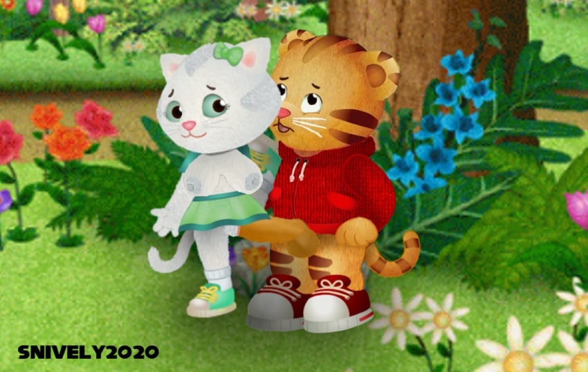 1boy 1girls 1male accurate_art_style aged_up big_breasts big_penis breasts breasts_out daniel_tiger's_neighborhood daniel_tiger_(character) duo feline genitals katerina_kittycat looking_at_partner male/female male_penetrating_female moan moaning moaning_in_pleasure pbskids penis pussy sex shortstack small_but_hung snively2020 straight tiger vaginal_penetration