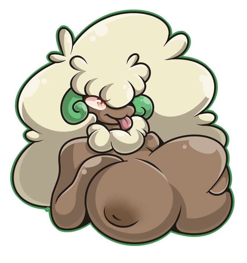 1girls big_breasts big_hair breasts brown_skin cotton fairy female_only furry grin hair hair_over_one_eye huge_breasts long_hair nintendo nipples orange_eyes pokemon pokemon_xy puffy razzlespup smile solo tongue video_games whimsicott