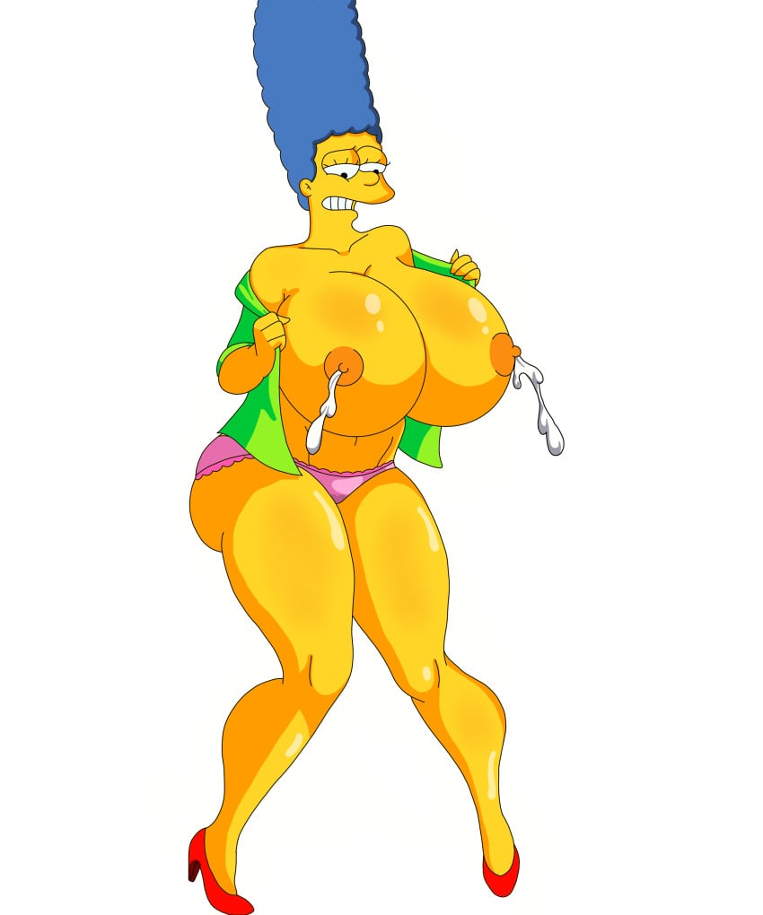 areolae ass big_breasts blue_hair bra breasts female hair huge_breasts hyper_breasts lactation large_breasts marge_simpson nipples panties the_simpsons wide_hips