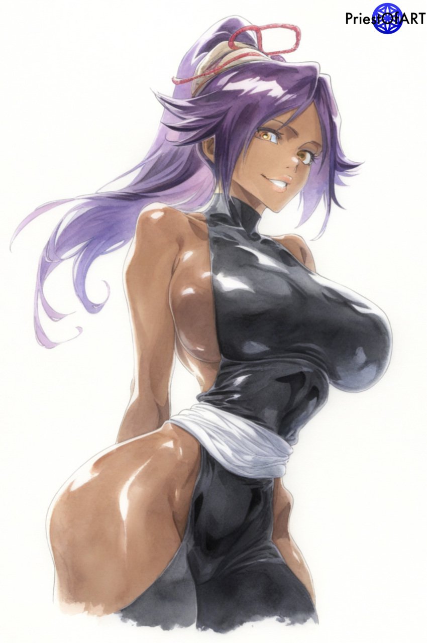 1girls ai_generated big_breasts bleach brown_skin color female female_focus female_only fit fit_female large_breasts ponytail priestofart purple_hair shihouin_yoruichi side_view sideboob simple_background smile solo solo_female solo_focus tagme tagme_(artist) tagme_(character) thick_thighs thin_waist white_background wide_hips yellow_eyes