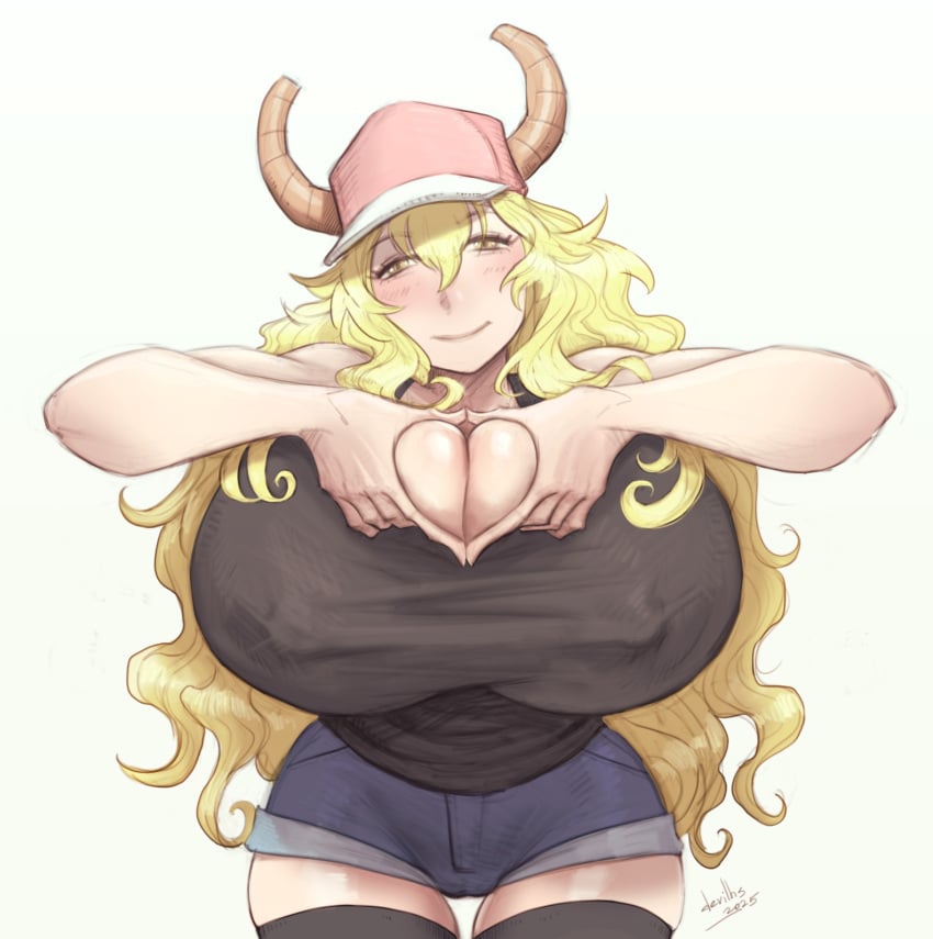 1girls big_breasts blonde_hair devil_hs dragon_maid female female_only heart_sign kobayashi-san_chi_no_maidragon lucoa lucoa_(maidragon) quetzalcoatl_(dragon_maid) solo_female