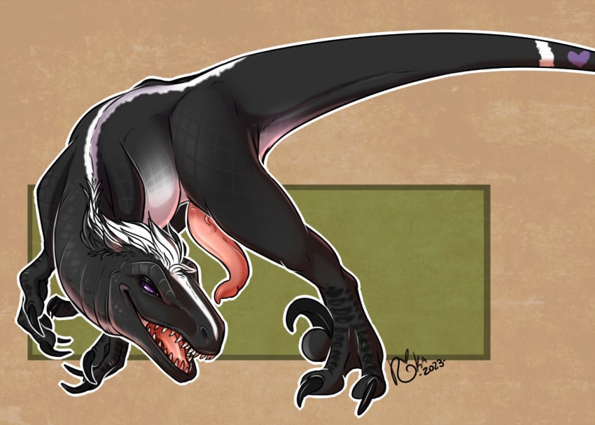 aaronblackfox dinosaur dromaeosaurid feral genitals male penis prehistoric_species reptile rika_(artist) scalie tapering_penis theropod yes zoophilia