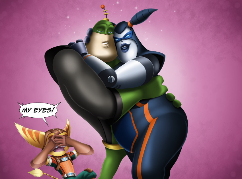 2boys anthro captain_qwark helga_(ratchet_and_clank) male ratchet_(ratchet_and_clank) ratchet_and_clank sofie_spangenberg tagme video_games