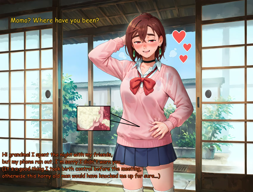 after_sex ai_generated anxiousdangero ayase_momo ayase_seiko blush choker cum_in_pussy dandadan gyaru kogal netorare school_uniform steam steaming_body sweat sweatdrop sweater sweating sweaty wet_clothes x-ray