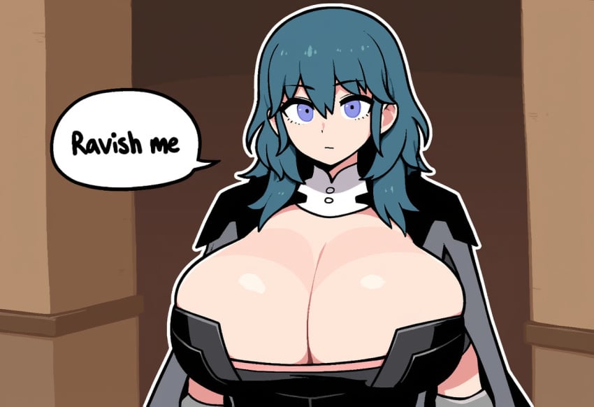 1girls ai_generated big_breasts byleth_(fire_emblem) byleth_(fire_emblem)_(female) emotionless expressionless fire_emblem fire_emblem:_three_houses huge_breasts humor inviting inviting_to_sex looking_at_viewer novelai requesting sex_request solo_female speech_bubble