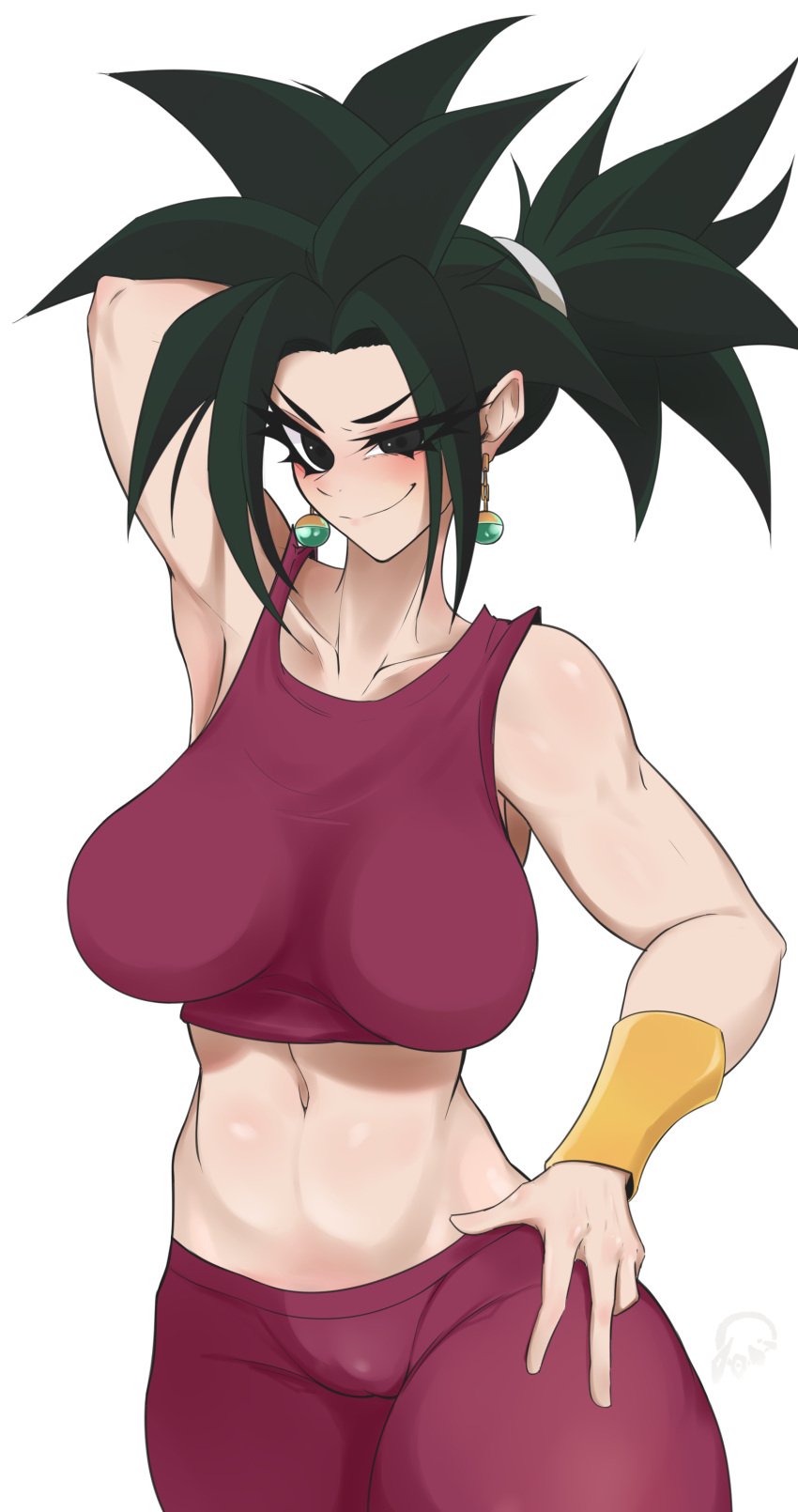 armpits big_ass big_breasts black_eyes caulifla curvy curvy_figure dark_hair dragon_ball dragon_ball_z fat_ass female female_only fusion hips kale kefla looking_at_viewer muscular ponytail potara_earrings smug super_saiyan thick_thighs thighs thight_clothing wide_hips