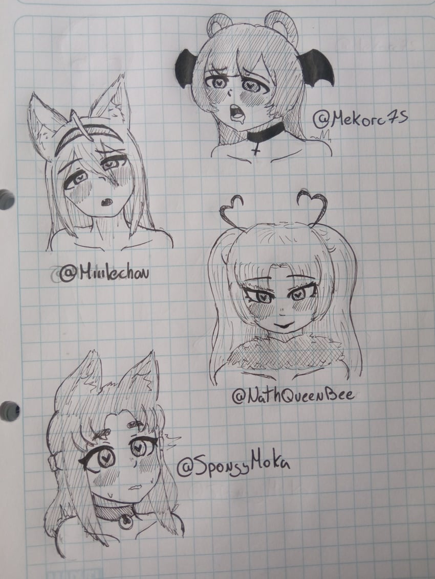 ahegao akari_live black_and_white cat_ears confused daimonart female female_only furry indie_virtual_youtuber long_hair looking_at_viewer surprised traditional_art traditional_media_(artwork) virtual_youtuber vtuber