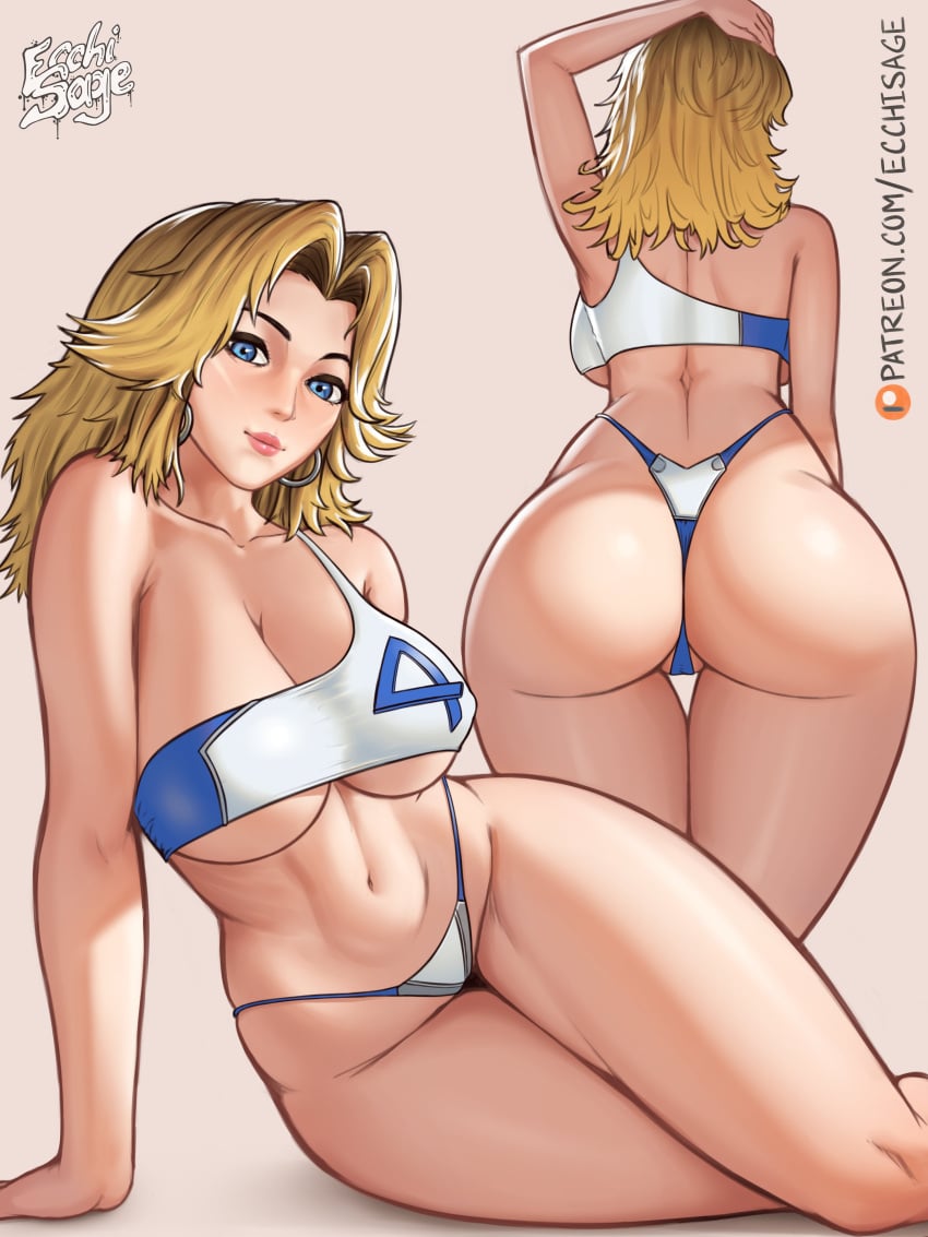 1girls arm_behind_head arm_up big_ass blonde_hair blue_eyes earrings ecchisage female hoop_earrings invisible_woman invisible_woman_(marvel_rivals) marvel marvel_rivals milf rear_view short_hair solo solo_female striped_underwear sue_storm thick_thighs underwear